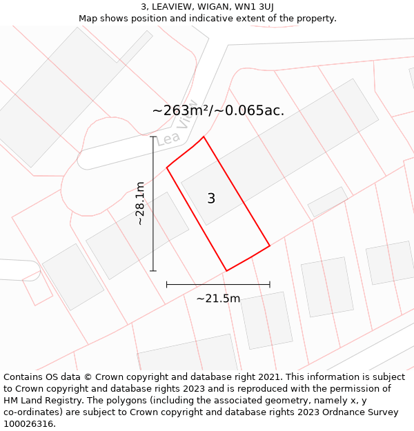 3, LEAVIEW, WIGAN, WN1 3UJ: Plot and title map