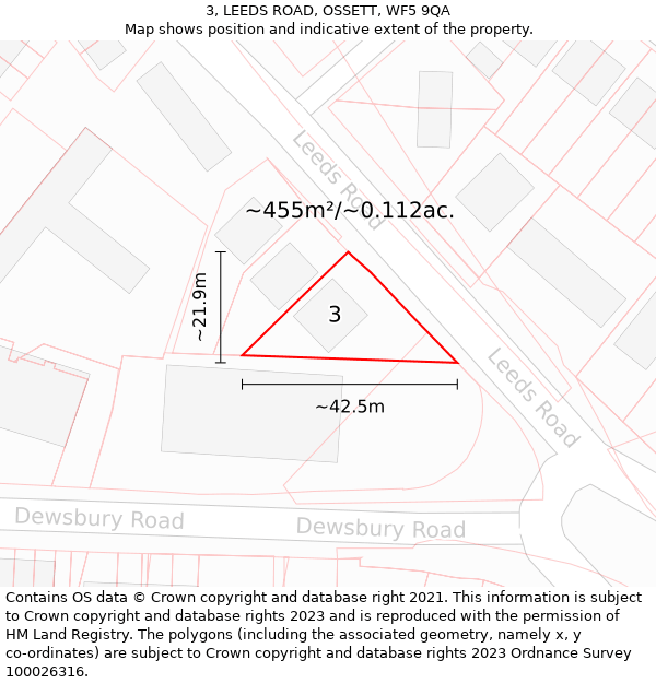 3, LEEDS ROAD, OSSETT, WF5 9QA: Plot and title map