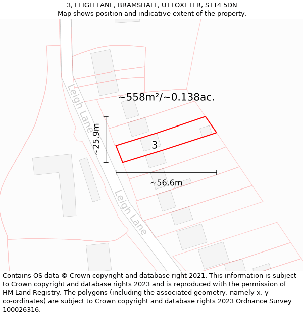 3, LEIGH LANE, BRAMSHALL, UTTOXETER, ST14 5DN: Plot and title map