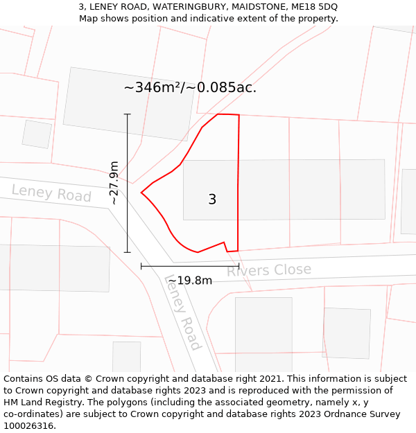 3, LENEY ROAD, WATERINGBURY, MAIDSTONE, ME18 5DQ: Plot and title map