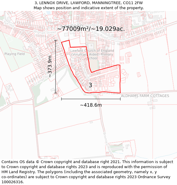 3, LENNOX DRIVE, LAWFORD, MANNINGTREE, CO11 2FW: Plot and title map