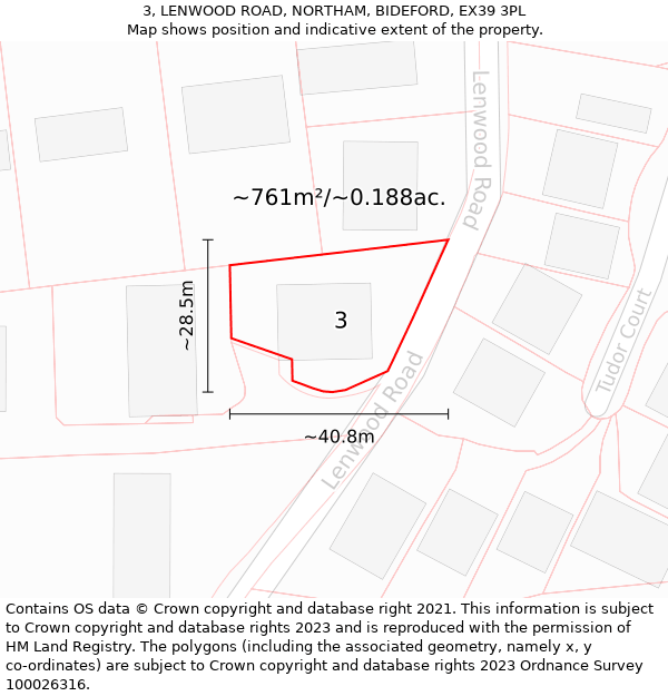 3, LENWOOD ROAD, NORTHAM, BIDEFORD, EX39 3PL: Plot and title map