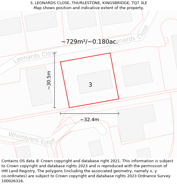 3, LEONARDS CLOSE, THURLESTONE, KINGSBRIDGE, TQ7 3LE: Plot and title map