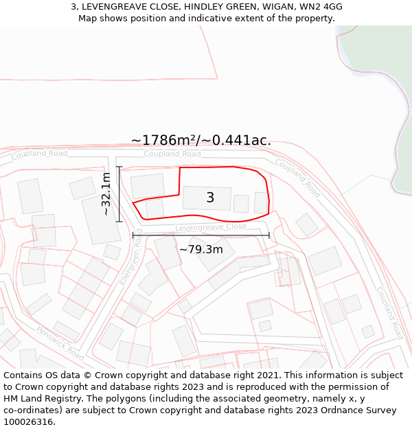 3, LEVENGREAVE CLOSE, HINDLEY GREEN, WIGAN, WN2 4GG: Plot and title map