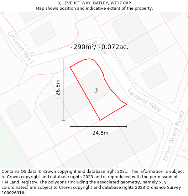 3, LEVERET WAY, BATLEY, WF17 0RP: Plot and title map