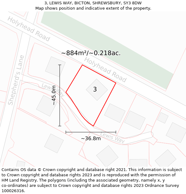 3, LEWIS WAY, BICTON, SHREWSBURY, SY3 8DW: Plot and title map