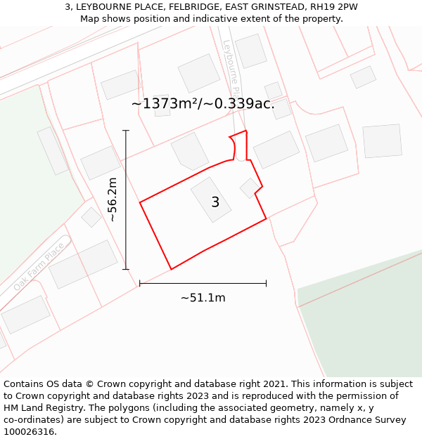 3, LEYBOURNE PLACE, FELBRIDGE, EAST GRINSTEAD, RH19 2PW: Plot and title map