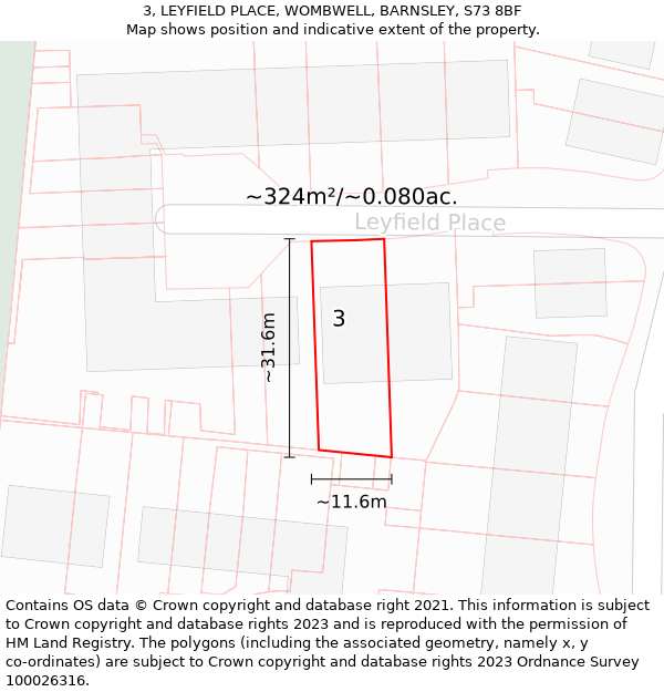 3, LEYFIELD PLACE, WOMBWELL, BARNSLEY, S73 8BF: Plot and title map