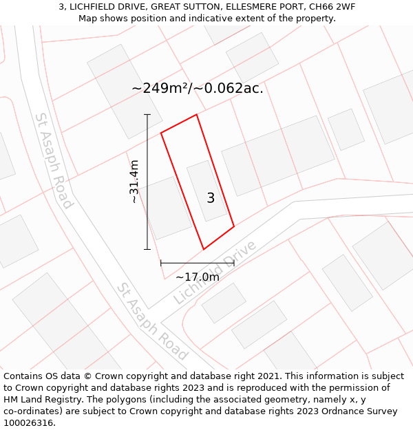 3, LICHFIELD DRIVE, GREAT SUTTON, ELLESMERE PORT, CH66 2WF: Plot and title map