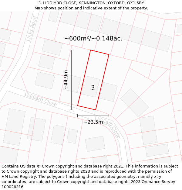 3, LIDDIARD CLOSE, KENNINGTON, OXFORD, OX1 5RY: Plot and title map