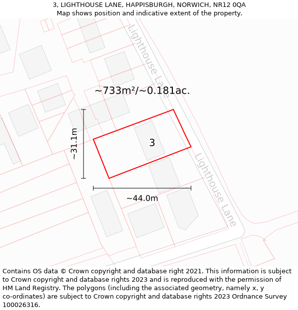 3, LIGHTHOUSE LANE, HAPPISBURGH, NORWICH, NR12 0QA: Plot and title map