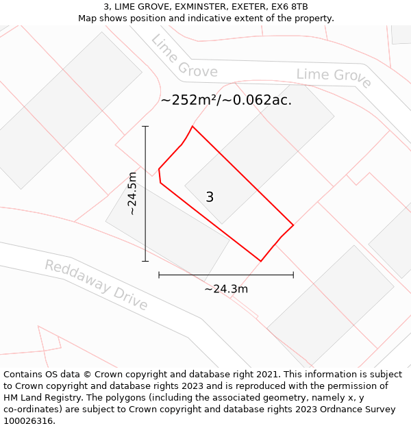 3, LIME GROVE, EXMINSTER, EXETER, EX6 8TB: Plot and title map