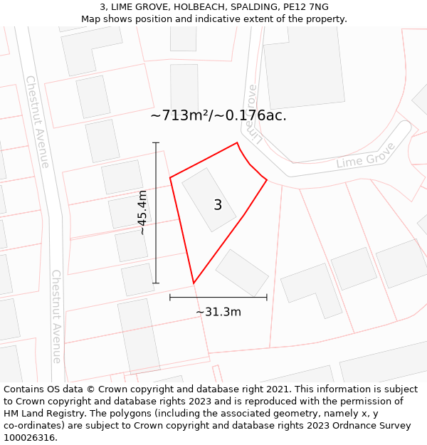 3, LIME GROVE, HOLBEACH, SPALDING, PE12 7NG: Plot and title map