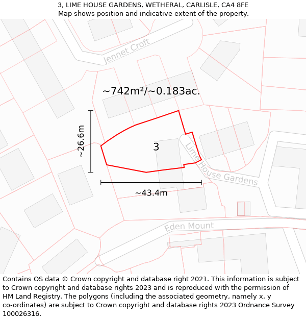 3, LIME HOUSE GARDENS, WETHERAL, CARLISLE, CA4 8FE: Plot and title map