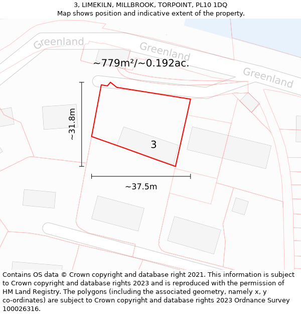 3, LIMEKILN, MILLBROOK, TORPOINT, PL10 1DQ: Plot and title map