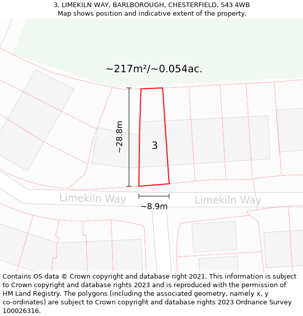 3, LIMEKILN WAY, BARLBOROUGH, CHESTERFIELD, S43 4WB: Plot and title map