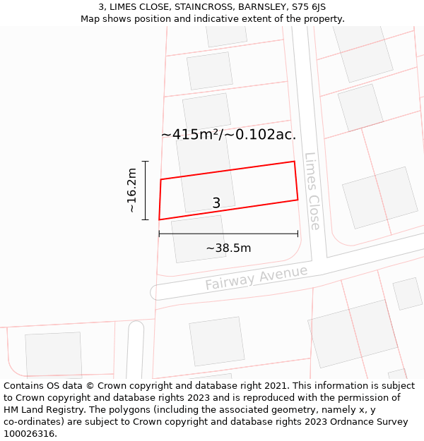 3, LIMES CLOSE, STAINCROSS, BARNSLEY, S75 6JS: Plot and title map