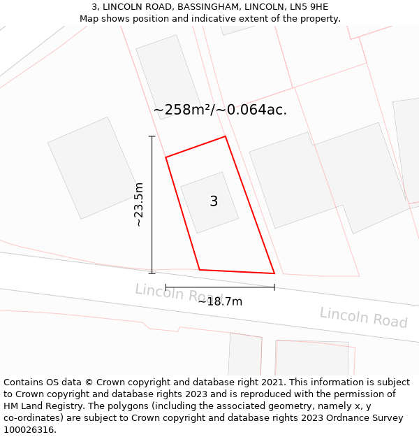 3, LINCOLN ROAD, BASSINGHAM, LINCOLN, LN5 9HE: Plot and title map