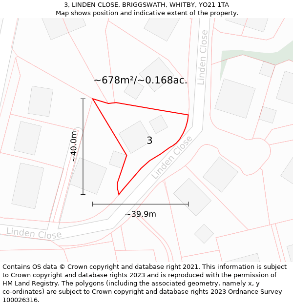 3, LINDEN CLOSE, BRIGGSWATH, WHITBY, YO21 1TA: Plot and title map