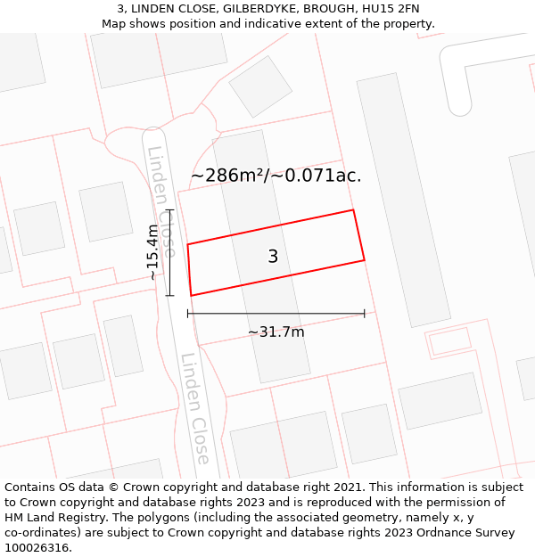 3, LINDEN CLOSE, GILBERDYKE, BROUGH, HU15 2FN: Plot and title map