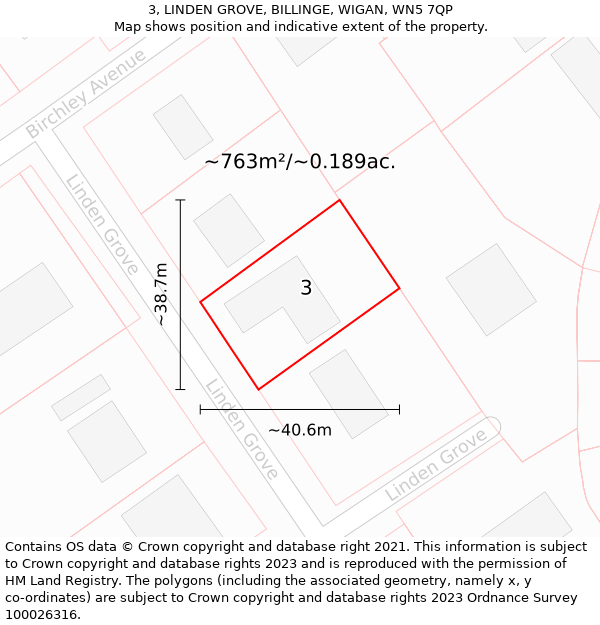 3, LINDEN GROVE, BILLINGE, WIGAN, WN5 7QP: Plot and title map