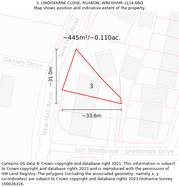 3, LINDISFARNE CLOSE, RUABON, WREXHAM, LL14 6BQ: Plot and title map