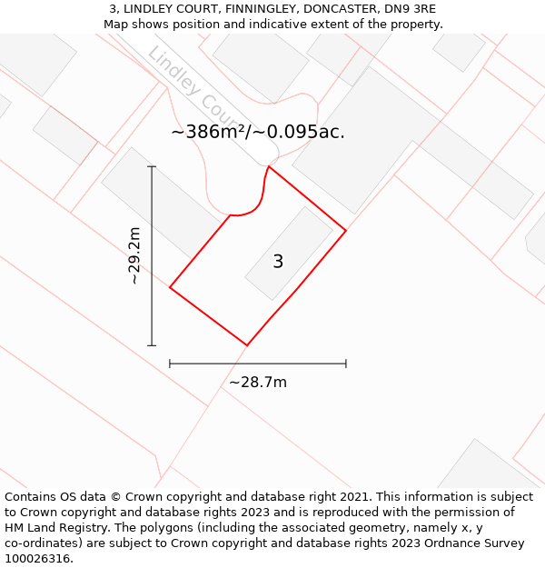 3, LINDLEY COURT, FINNINGLEY, DONCASTER, DN9 3RE: Plot and title map