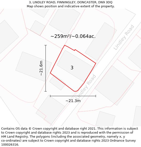 3, LINDLEY ROAD, FINNINGLEY, DONCASTER, DN9 3DQ: Plot and title map