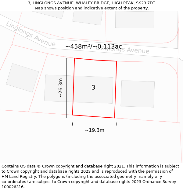 3, LINGLONGS AVENUE, WHALEY BRIDGE, HIGH PEAK, SK23 7DT: Plot and title map