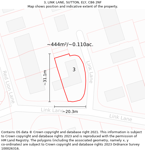 3, LINK LANE, SUTTON, ELY, CB6 2NF: Plot and title map