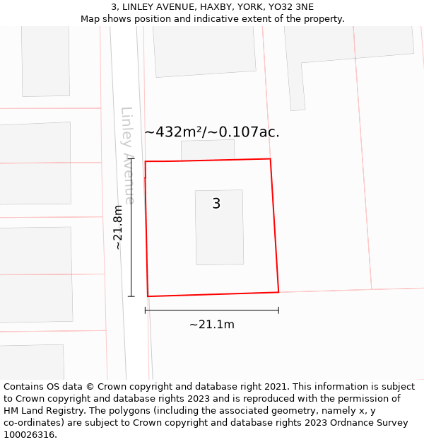 3, LINLEY AVENUE, HAXBY, YORK, YO32 3NE: Plot and title map