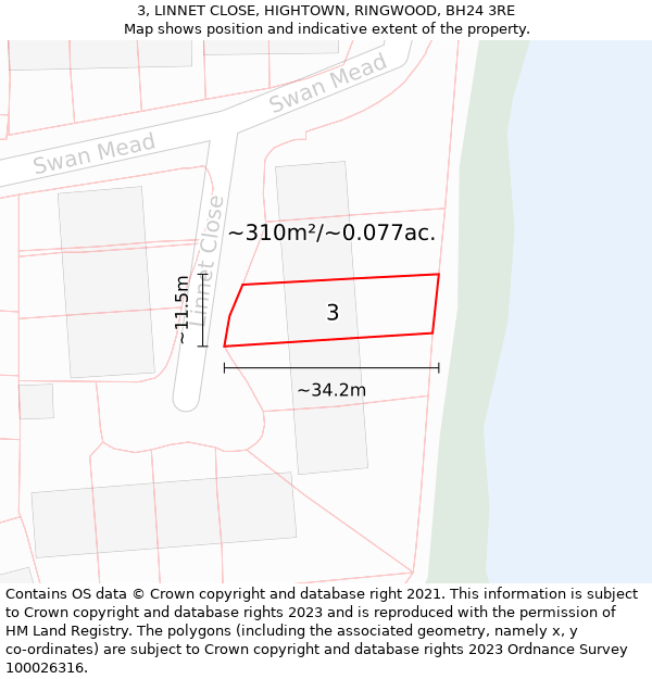 3, LINNET CLOSE, HIGHTOWN, RINGWOOD, BH24 3RE: Plot and title map