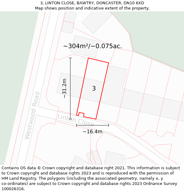 3, LINTON CLOSE, BAWTRY, DONCASTER, DN10 6XD: Plot and title map