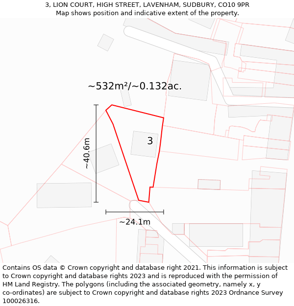 3, LION COURT, HIGH STREET, LAVENHAM, SUDBURY, CO10 9PR: Plot and title map