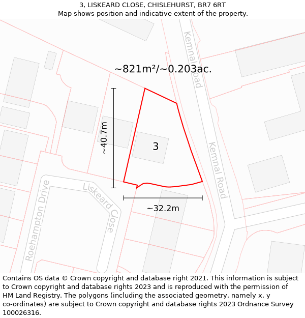 3, LISKEARD CLOSE, CHISLEHURST, BR7 6RT: Plot and title map