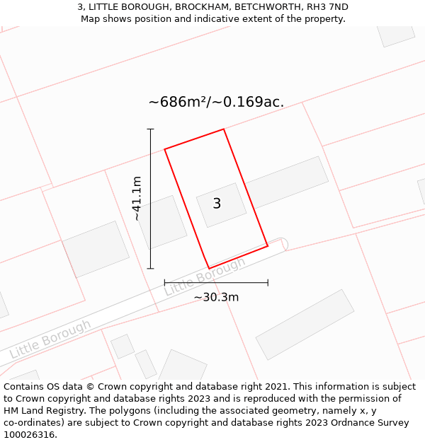 3, LITTLE BOROUGH, BROCKHAM, BETCHWORTH, RH3 7ND: Plot and title map