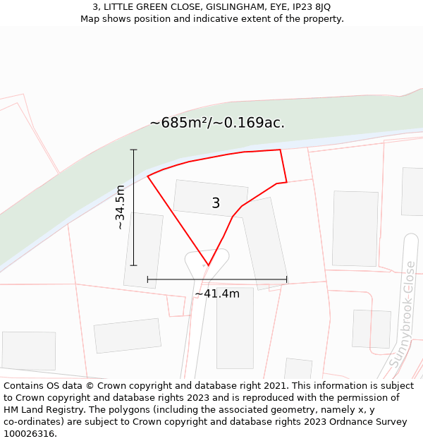 3, LITTLE GREEN CLOSE, GISLINGHAM, EYE, IP23 8JQ: Plot and title map