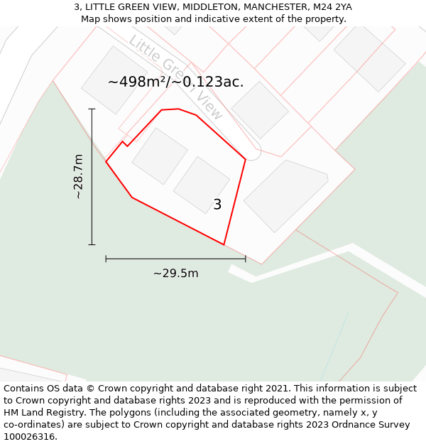 3, LITTLE GREEN VIEW, MIDDLETON, MANCHESTER, M24 2YA: Plot and title map