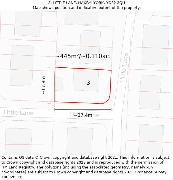 3, LITTLE LANE, HAXBY, YORK, YO32 3QU: Plot and title map