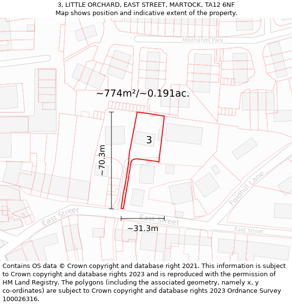 3, LITTLE ORCHARD, EAST STREET, MARTOCK, TA12 6NF: Plot and title map