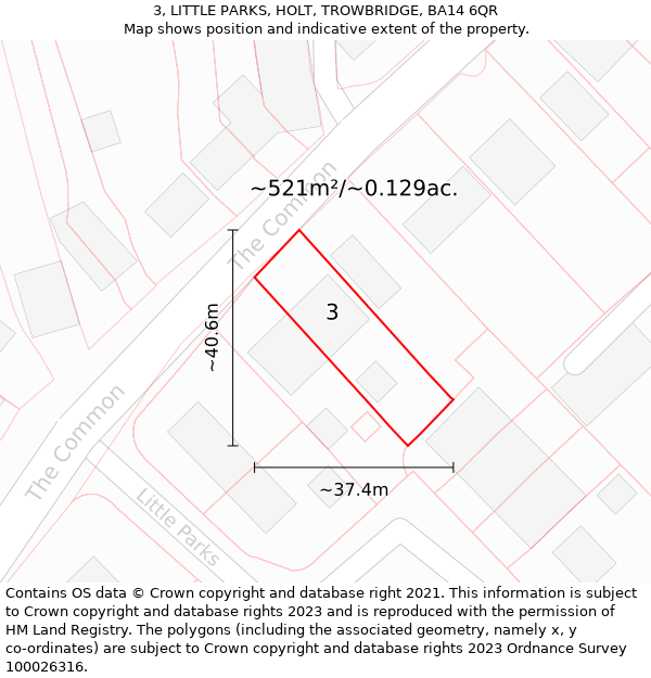 3, LITTLE PARKS, HOLT, TROWBRIDGE, BA14 6QR: Plot and title map