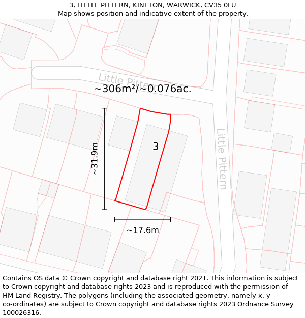 3, LITTLE PITTERN, KINETON, WARWICK, CV35 0LU: Plot and title map