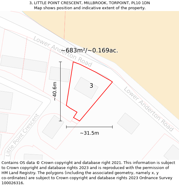 3, LITTLE POINT CRESCENT, MILLBROOK, TORPOINT, PL10 1DN: Plot and title map