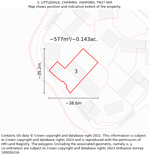 3, LITTLEDALE, CHARING, ASHFORD, TN27 0AP: Plot and title map