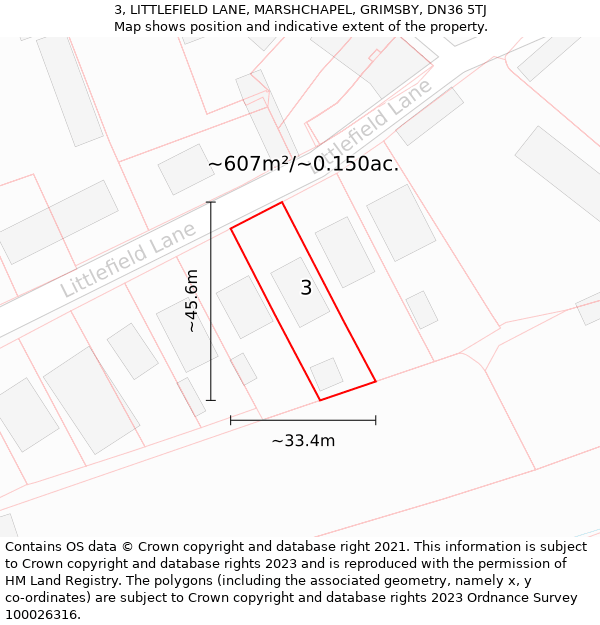 3, LITTLEFIELD LANE, MARSHCHAPEL, GRIMSBY, DN36 5TJ: Plot and title map