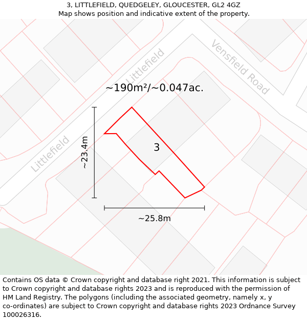 3, LITTLEFIELD, QUEDGELEY, GLOUCESTER, GL2 4GZ: Plot and title map