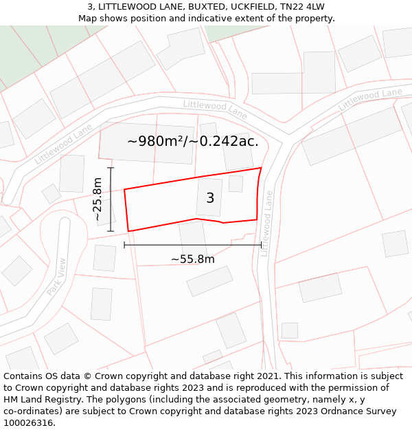 3, LITTLEWOOD LANE, BUXTED, UCKFIELD, TN22 4LW: Plot and title map