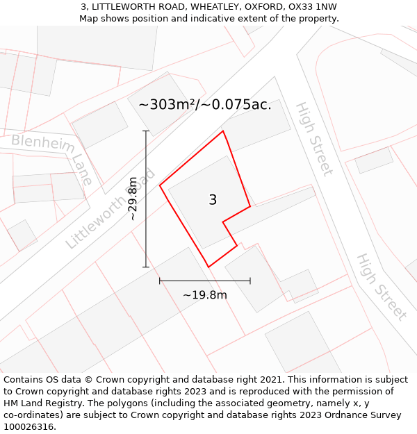3, LITTLEWORTH ROAD, WHEATLEY, OXFORD, OX33 1NW: Plot and title map