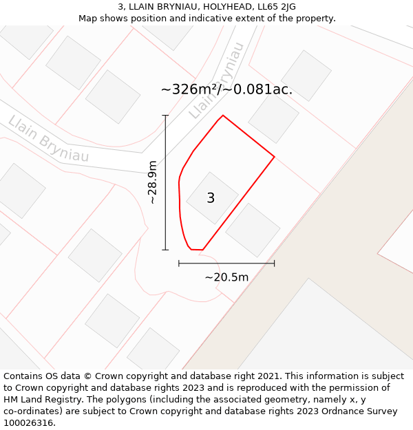 3, LLAIN BRYNIAU, HOLYHEAD, LL65 2JG: Plot and title map