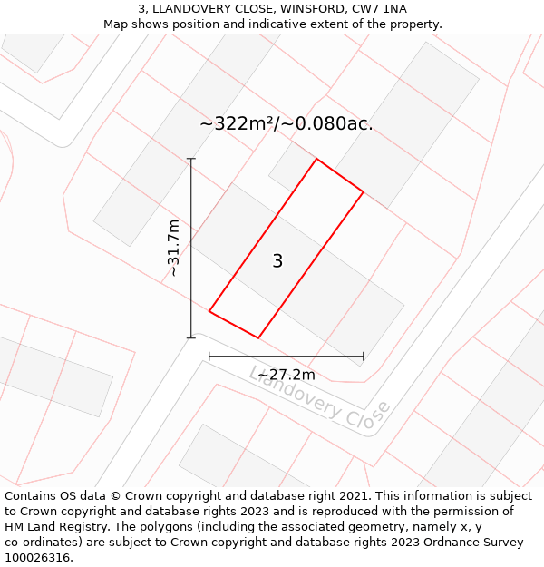 3, LLANDOVERY CLOSE, WINSFORD, CW7 1NA: Plot and title map